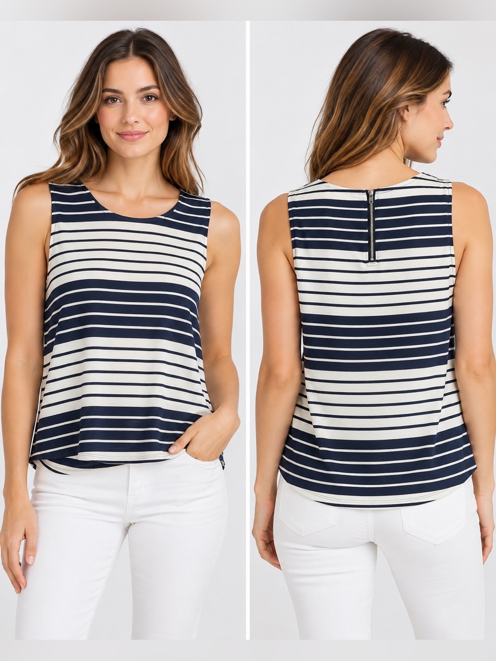 Cotton On Womens Striped Sleeveless‎ Round Neck Shirt Blue White Size M